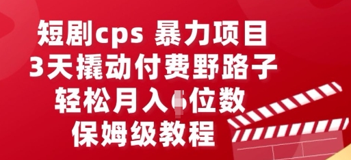 短剧cps暴力项目，3天撬动付费野路子，有人偷偷月入五位数，保姆级教程-源创文化