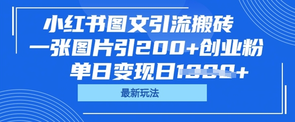 小红书图文引流搬砖，一张图片引200+创业粉，单日变现日数张-源创文化