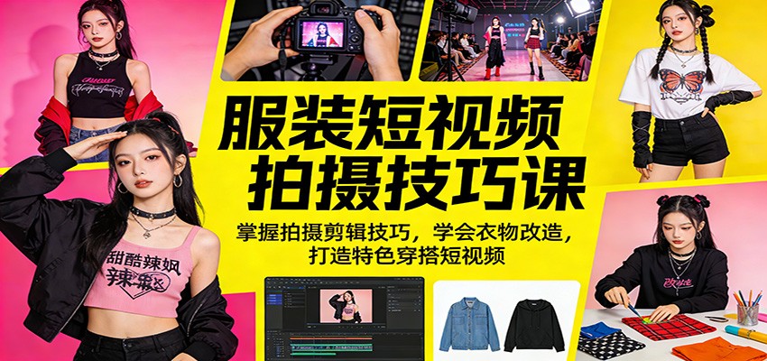 服装短视频拍摄技巧课：掌握拍摄剪辑技巧，学会衣物改造，打造特色穿搭短视频-源创文化