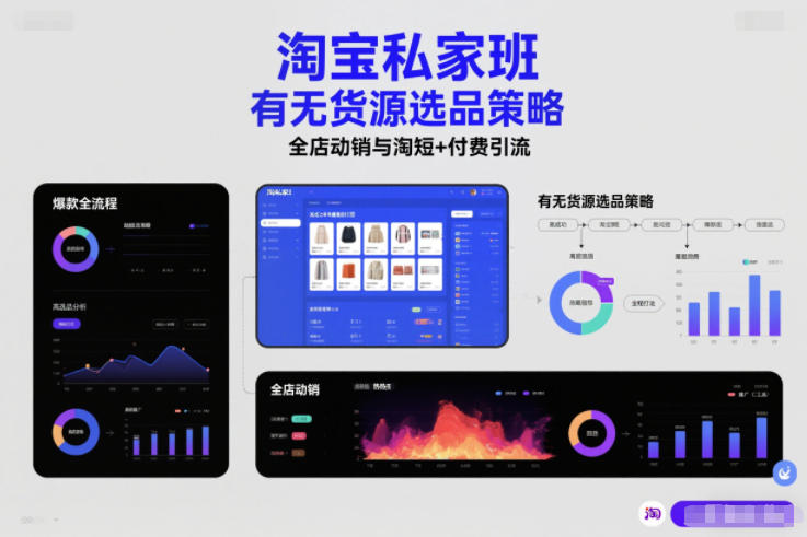 淘宝私家班，有无货源选品策略，高成功率爆款全流程打法，全店动销与淘短+付费引流(更新2026年4月)-源创文化