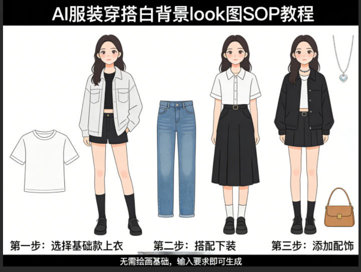 AI服装穿搭白背景look图SOP教程，不用会画画，提几句具体要求，AI就能还你一个奇迹-源创文化