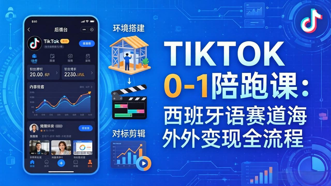 TIKTOK 0-1 陪跑课：从环境搭建到刷对标剪辑，西班牙语赛道海外变现全流程-源创文化