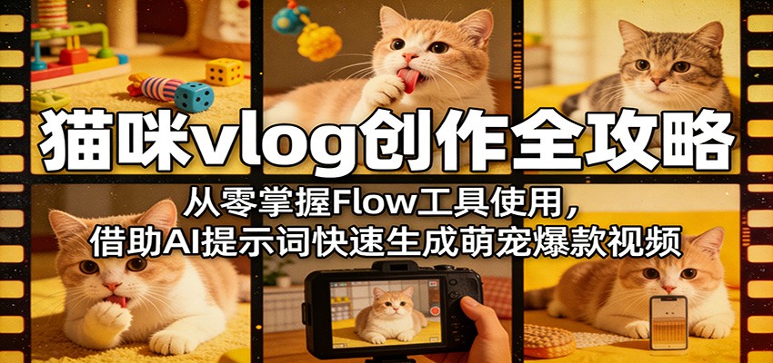 猫咪vlog创作全攻略：从零掌握Flow工具使用，借助AI提示词快速生成萌宠爆款视频-源创文化