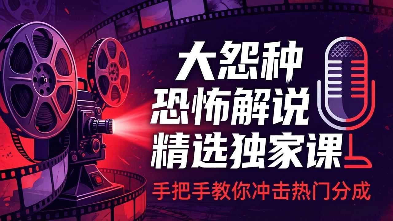 大怨种恐怖解说精选独家课：电影下载+文案配音+片头封面，手把手教你冲击热门分成-源创文化