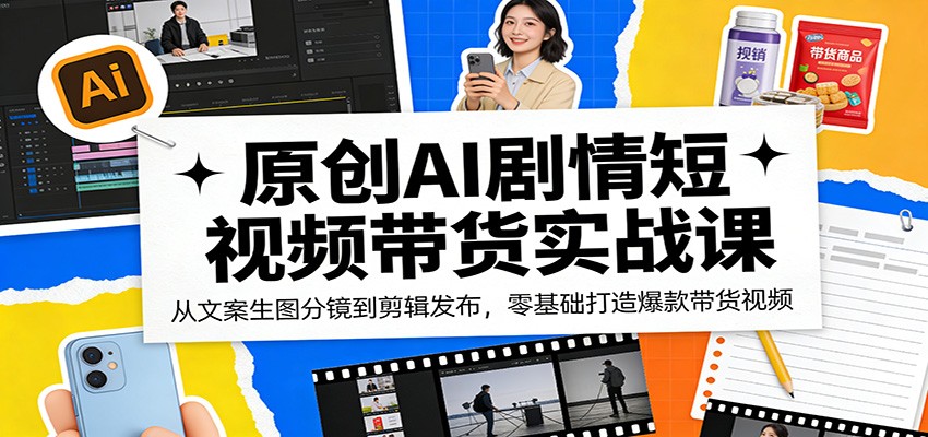 原创AI剧情短视频带货实战课：从文案生图分镜到剪辑发布，零基础打造爆款带货视频-源创文化