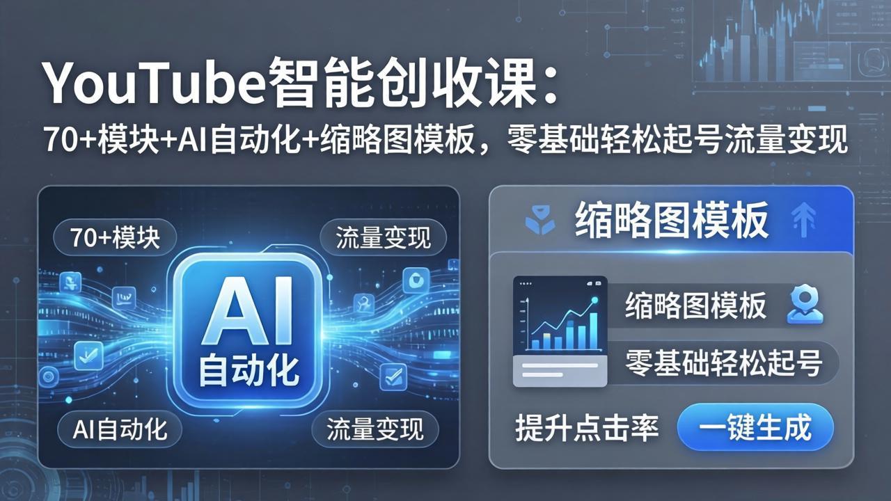 YouTube智能创收课：70+模块+AI自动化+缩略图模板，零基础轻松起号流量变现-源创文化