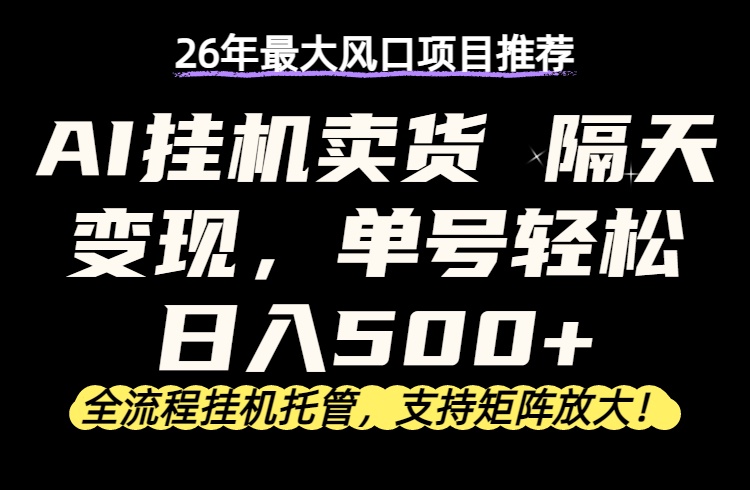 26年最新AI挂机卖货，隔天出收益，单账号轻松日入500+-源创文化