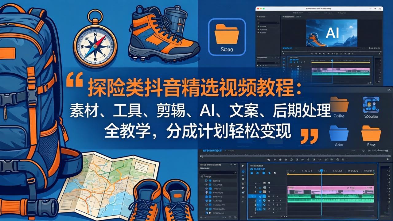 探险类抖音精选视频教程：素材、工具、剪辑、AI、文案、后期处理全教学，分成计划轻松变现-源创文化