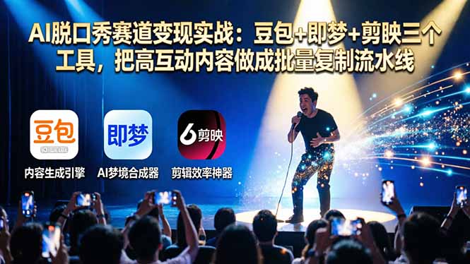 AI脱口秀赛道变现实战：豆包+即梦+剪映三个工具，把高互动内容做成批量复制流水线-源创文化