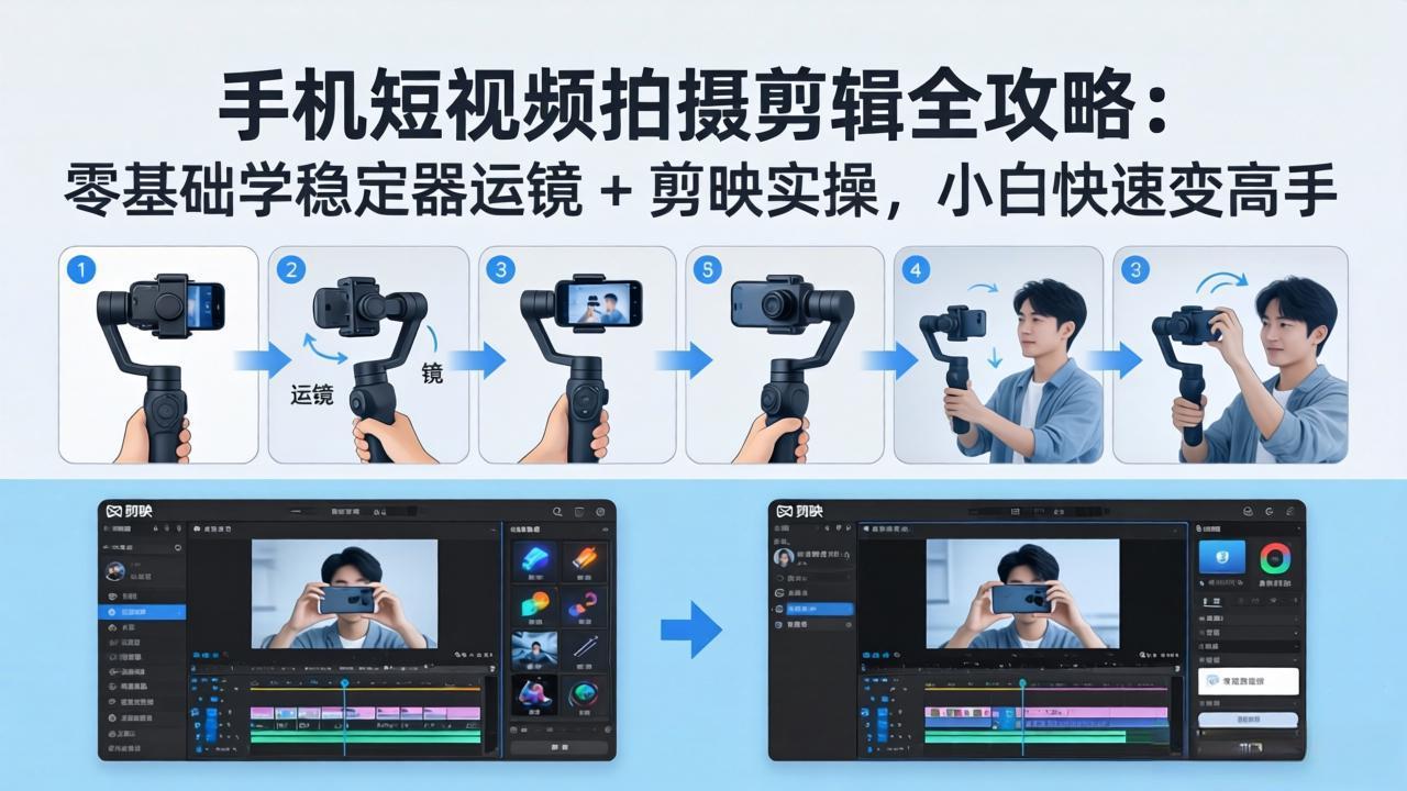 手机短视频拍摄剪辑全攻略：零基础学稳定器运镜 + 剪映实操，小白快速变高手-源创文化