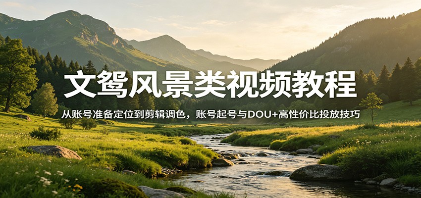 文鸳风景类视频教程：从账号准备定位到剪辑调色，账号起号与DOU+高性价比投放技巧-源创文化