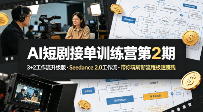 AI短剧接单训练营第2期，3+2工作流升级版，Seedance 2.0工作流，带你玩转新流程极速賺钱-源创文化
