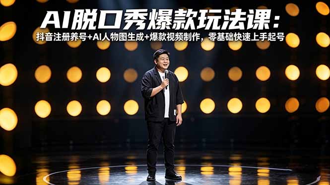 AI脱口秀爆款玩法课：抖音注册养号+AI人物图生成+爆款视频制作，零基础快速上手起号-源创文化