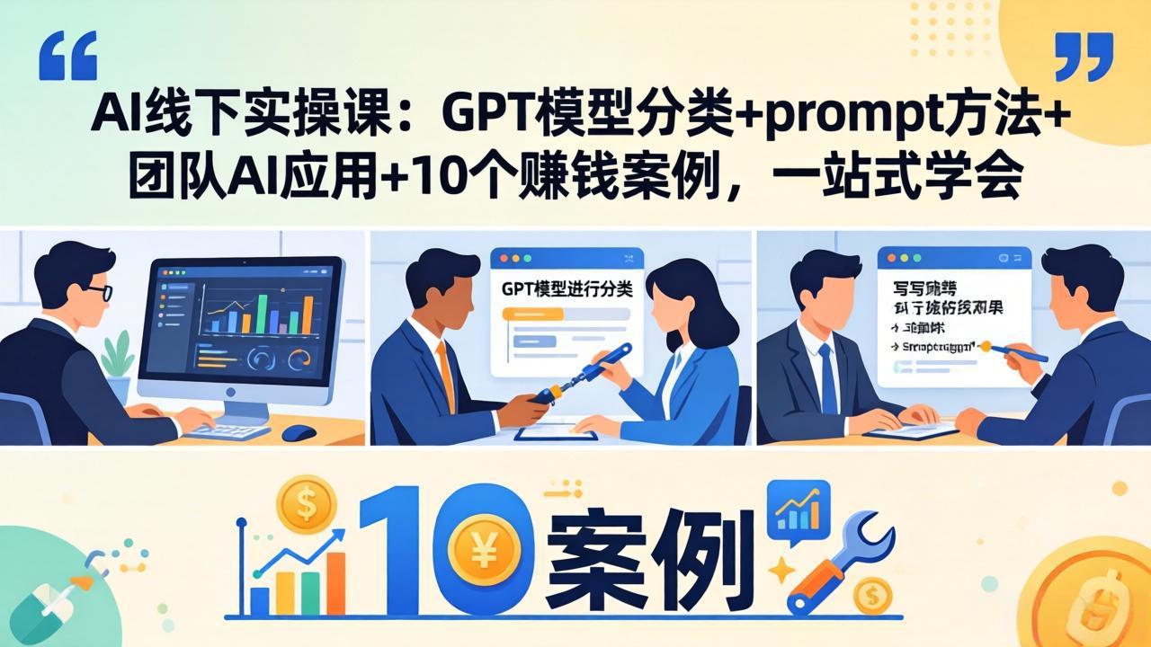 AI线下实操课：GPT模型分类+prompt方法+团队AI应用+10个赚钱案例，一站式学会-源创文化