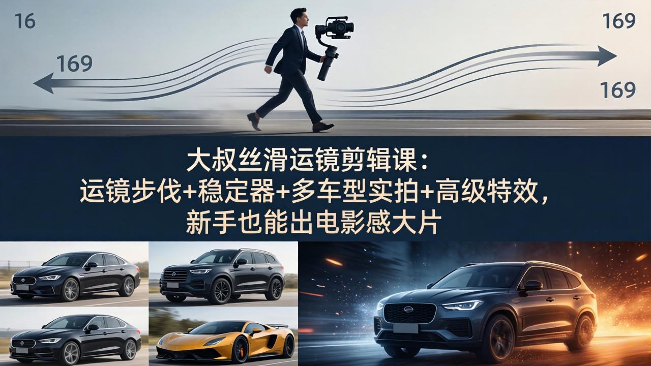 大叔丝滑运镜剪辑课：运镜步伐+稳定器+多车型实拍+高级特效，新手也能出电影感大片-源创文化