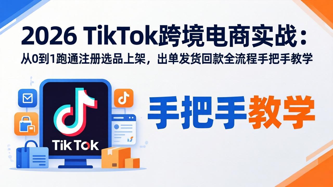 2026TikTok跨境电商实战-更新：从0到1跑通注册选品上架，出单发货回款全流程手把手教学-源创文化