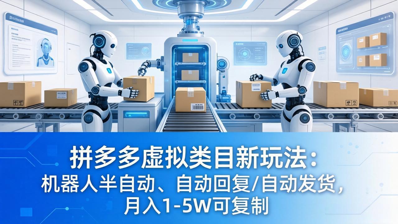拼多多虚拟类目新玩法：机器人半自动、自动回复 /自动发货，月入 1-5W 可复制-源创文化