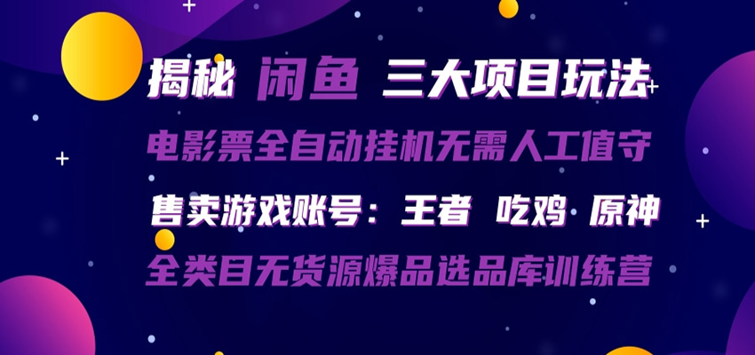 闲鱼三种玩法 全自动电影票 售卖游戏账号 爆品选品库训练营-源创文化