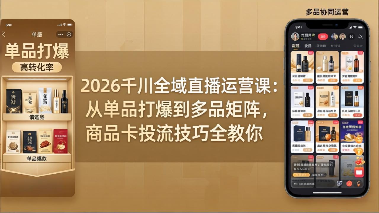 2026千川全域直播运营课：从单品打爆到多品矩阵，商品卡投流技巧全教你-源创文化