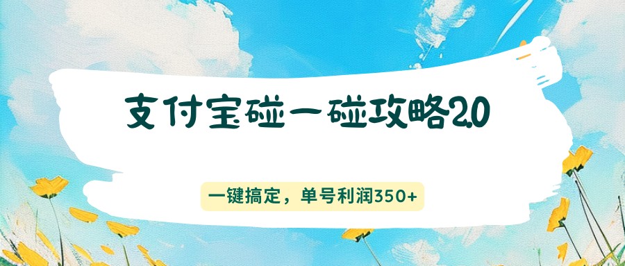 支付宝碰一碰攻略2.0，一键搞定，单号利润350+-源创文化