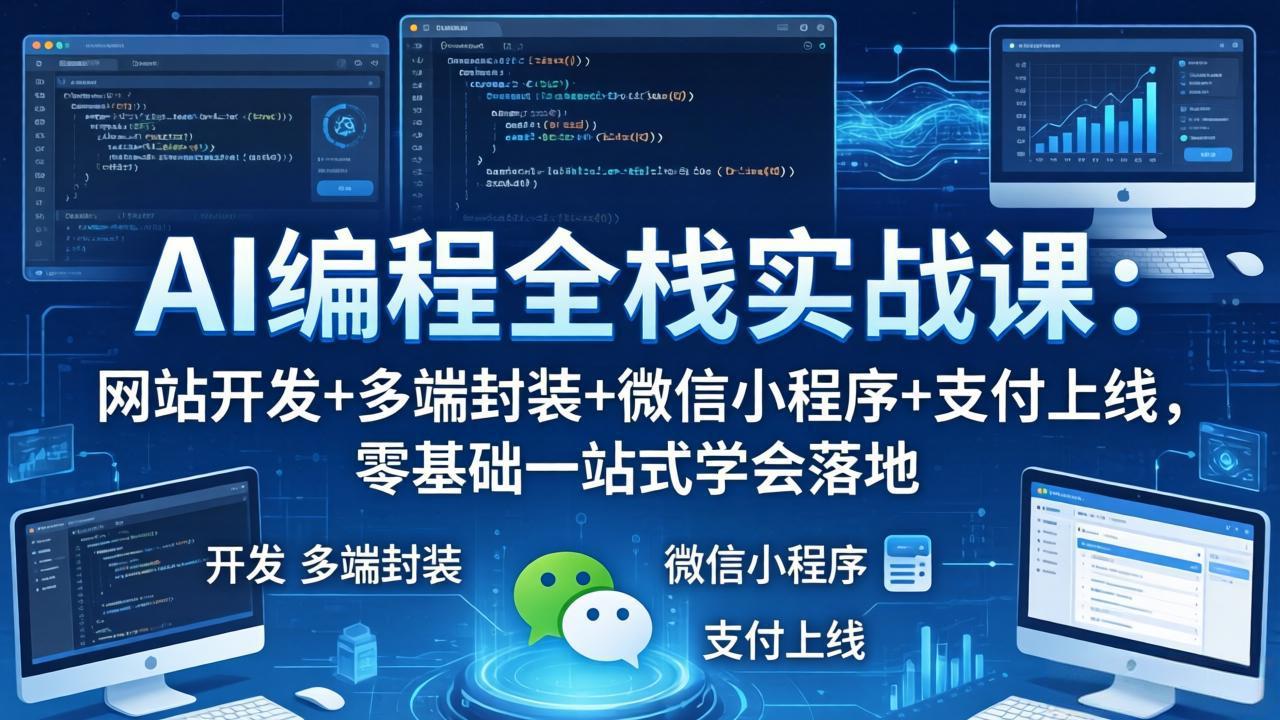 AI编程全栈实战课：网站开发+多端封装+微信小程序+支付上线，零基础一站式学会落地-源创文化
