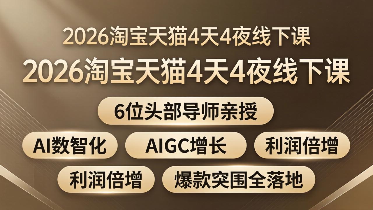 2026淘宝天猫4天4夜线下课：6位头部导师亲授，AI数智化+AIGC增长+利润倍增+爆款突围全落地-源创文化