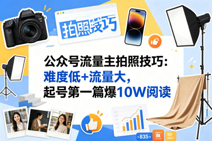 公众号流量主之拍照技巧赛道，难度低+流量大，起号第一篇就爆了10w阅读-源创文化