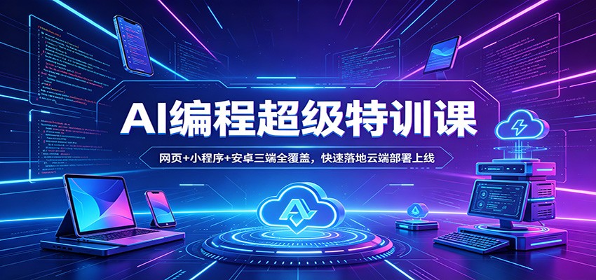 AI编程超级特训课：网页+小程序+安卓三端全覆盖，快速落地云端部署上线-源创文化