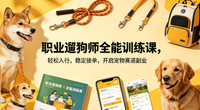职业遛狗师全能训练课，轻松入行，稳定接单，开启宠物赛道副业-源创文化