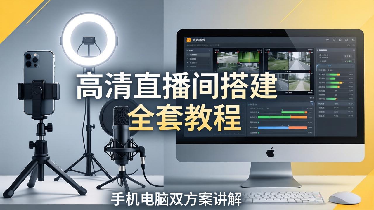 高清直播间搭建全套教程，手机电脑双方案讲解，设备选型调试多机位实操教学-源创文化