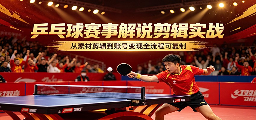 乒乓球赛事解说剪辑实战，从素材剪辑到账号变现全流程可复制-源创文化