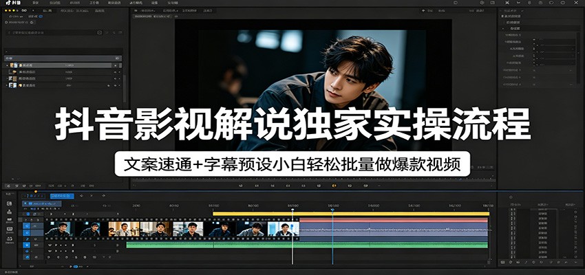 抖音影视解说独家实操流程，文案速通+字幕预设小白轻松批量做爆款视频-源创文化