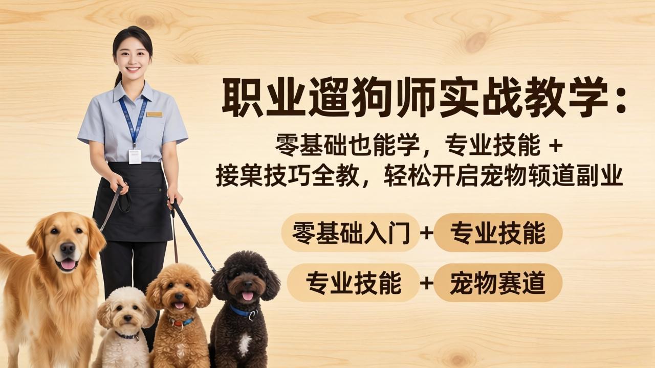 职业遛狗师实战教学：零基础也能学，专业技能 + 接单技巧全教，轻松开启宠物赛道副业-源创文化