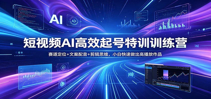 短视频AI高效起号特训训练营：赛道定位+文案配音+剪辑思维，小白快速做出高播放作品-源创文化