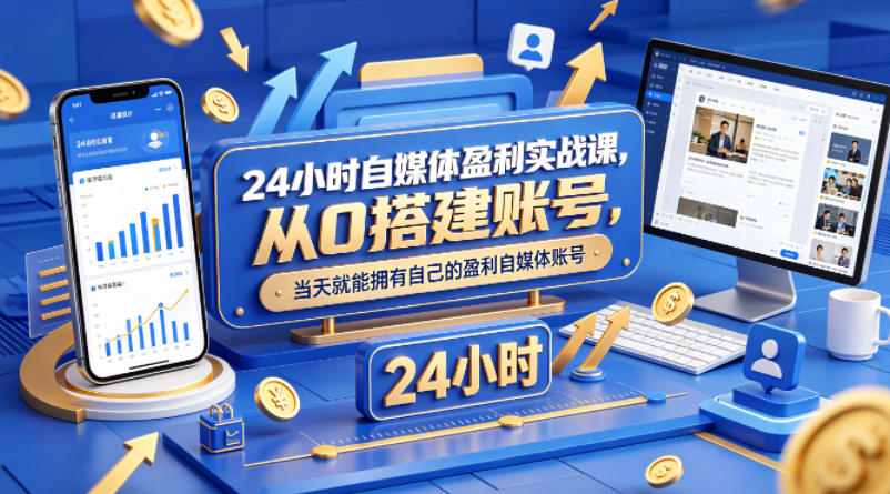 24小时自媒体盈利实战课，从0搭建账号，当天就能拥有自己的盈利自媒体账号-源创文化
