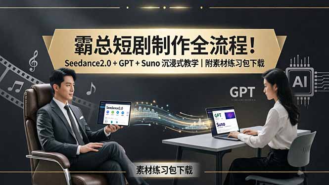 霸总短剧制作全流程！Seedance2.0 + GPT + Suno 沉浸式教学｜附素材练习包下载-源创文化