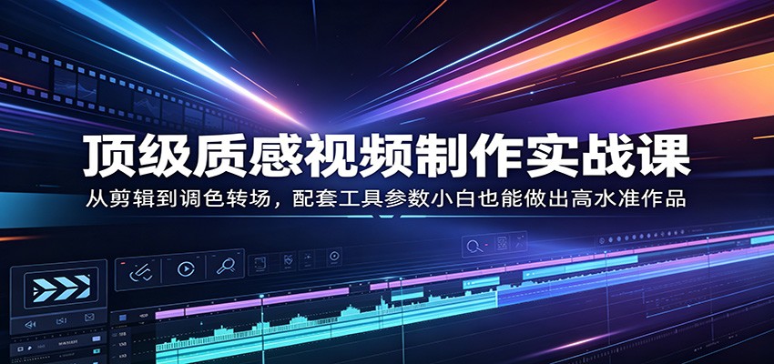 顶级质感视频制作实战课：从剪辑到调色转场，配套工具参数小白也能做出高水准作品-源创文化