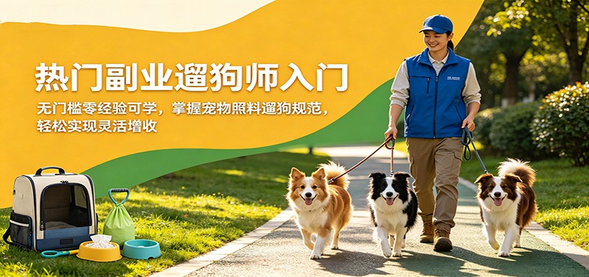 热门副业遛狗师入门，无门槛零经验可学，掌握宠物照料遛狗规范，轻松实现灵活增收-源创文化
