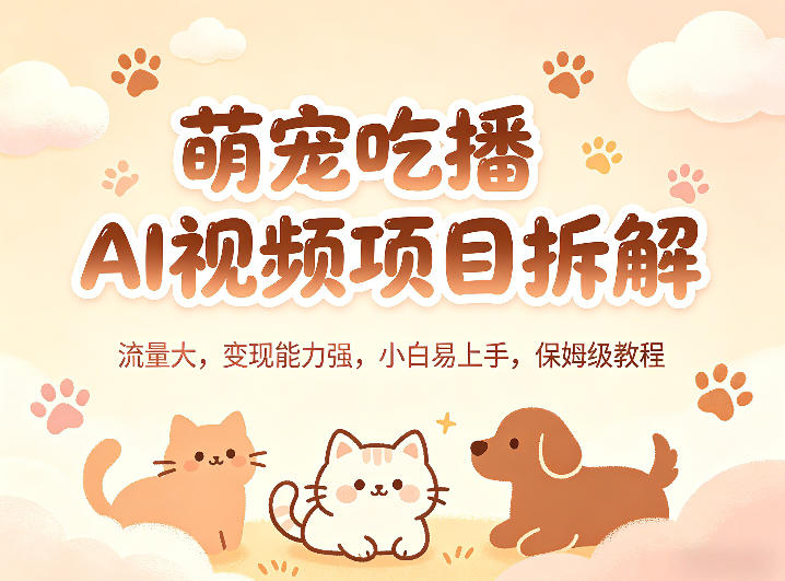 萌宠吃播AI视频项目拆解，流量大，变现能力强，小白易上手，保姆级教程-源创文化