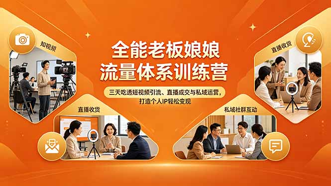 全能老板娘流量体系训练营，三天吃透短视频引流、直播成交与私域运营，打造个人IP轻松变现-源创文化