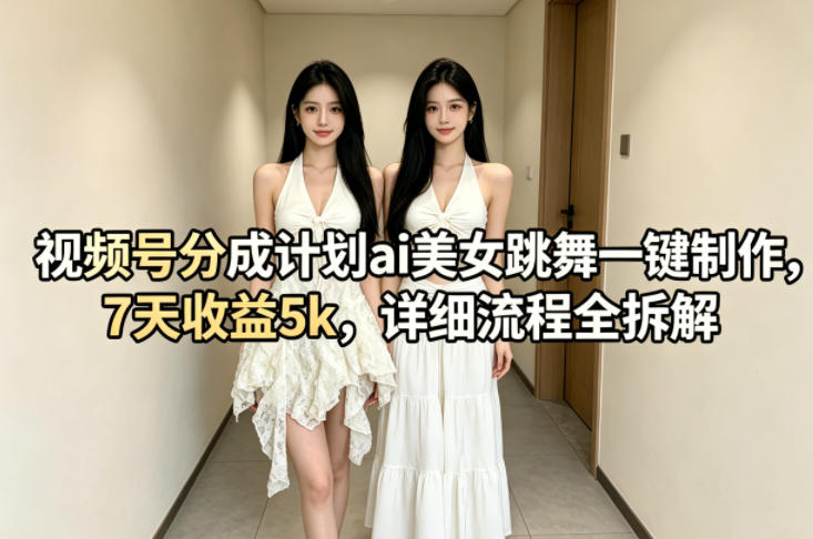 视频号分成计划ai美女跳舞一键制作，7天收益5k，详细流程全拆解-源创文化