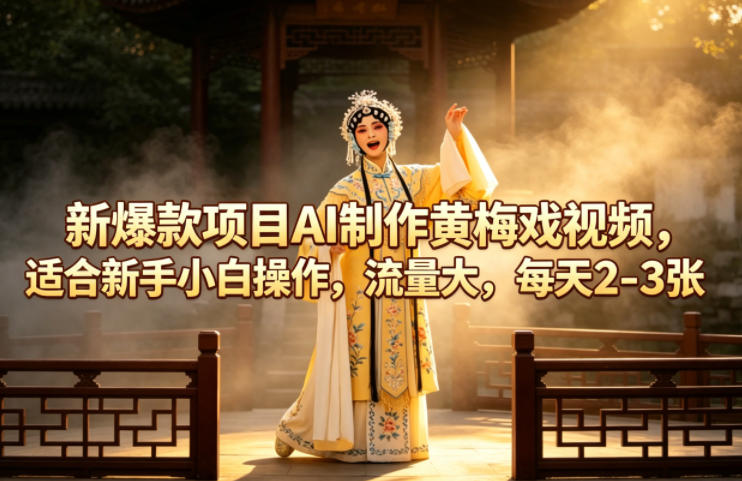 新爆款项目AI制作黄梅戏视频，适合新手小白操作，流量大，每天2-3张-源创文化