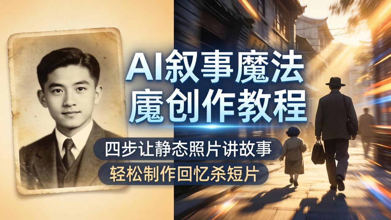 AI叙事魔法创作教程，四步让静态照片讲故事，老照片修复加动态特效，轻松制作回忆杀短片-源创文化