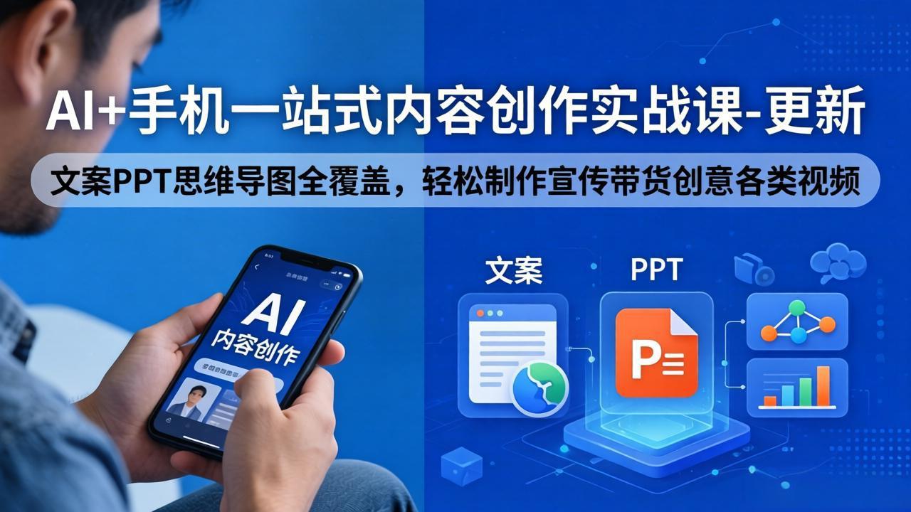 AI+手机一站式内容创作实战课-更新，文案PPT思维导图全覆盖，轻松制作宣传带货创意各类视频-源创文化