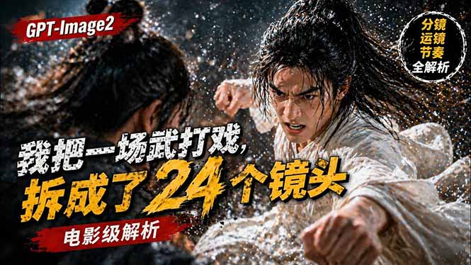 用GPT-Image2，把一段武打对决拆成24个连续镜头，从人物建立、动作衔接、运镜节奏，到情绪爆发-源创文化