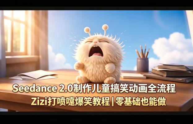 Seedance 2.0制作儿童搞笑动画全流程Zizi打喷嚏爆笑教程｜零基础也能做-源创文化