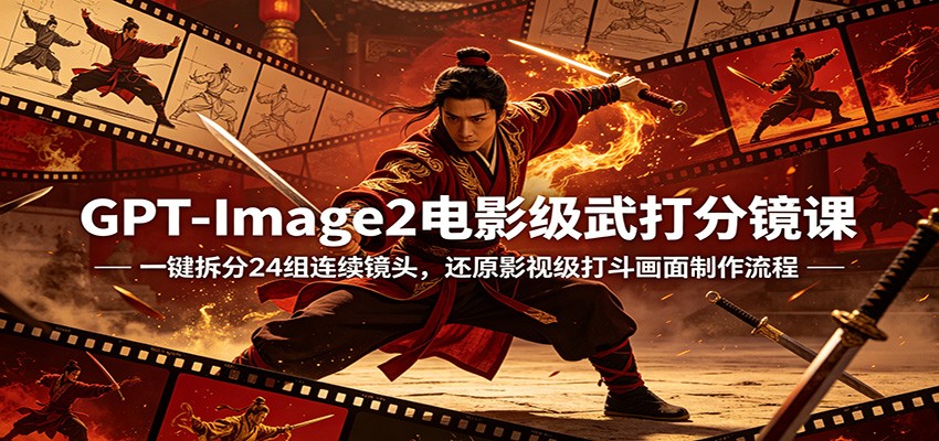 GPT-Image2电影级武打分镜课：一键拆分24组连续镜头，还原影视级打斗画面制作流程-源创文化