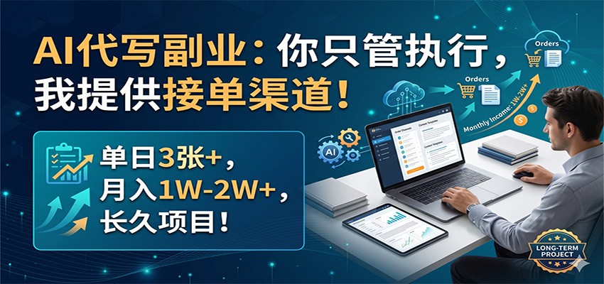 AI代写副业：你只管执行，我提供接单渠道！单日3张+，月入1W-2W+，长久项目-源创文化