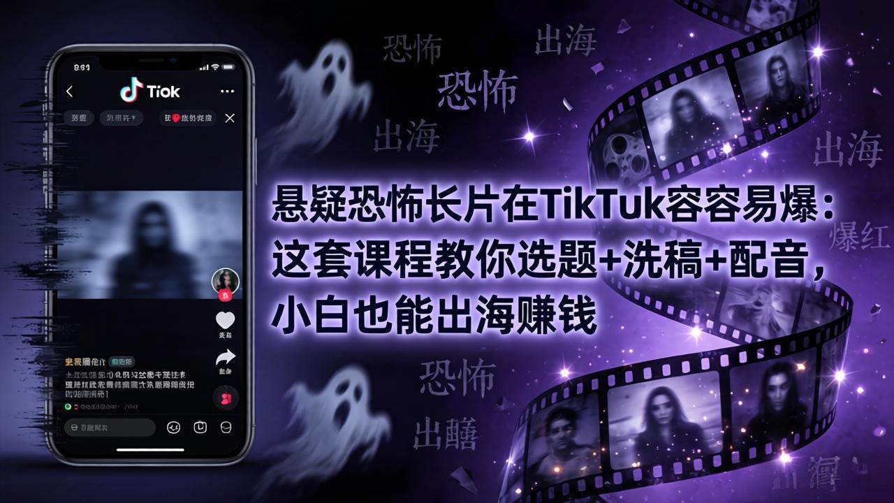 悬疑恐怖长片在TikTok最容易爆：这套课程教你选题+洗稿+配音，小白也能出海赚钱-源创文化
