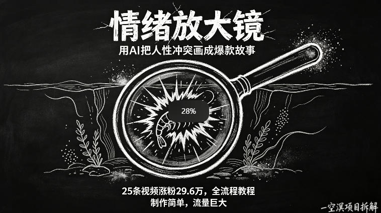 AI制作“情绪放大镜“视频，25条视频涨粉29.6W粉，流量巨大，制作简单，全流程教程-源创文化